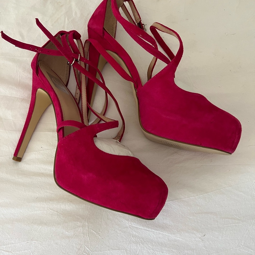 Hot pink suede high heels